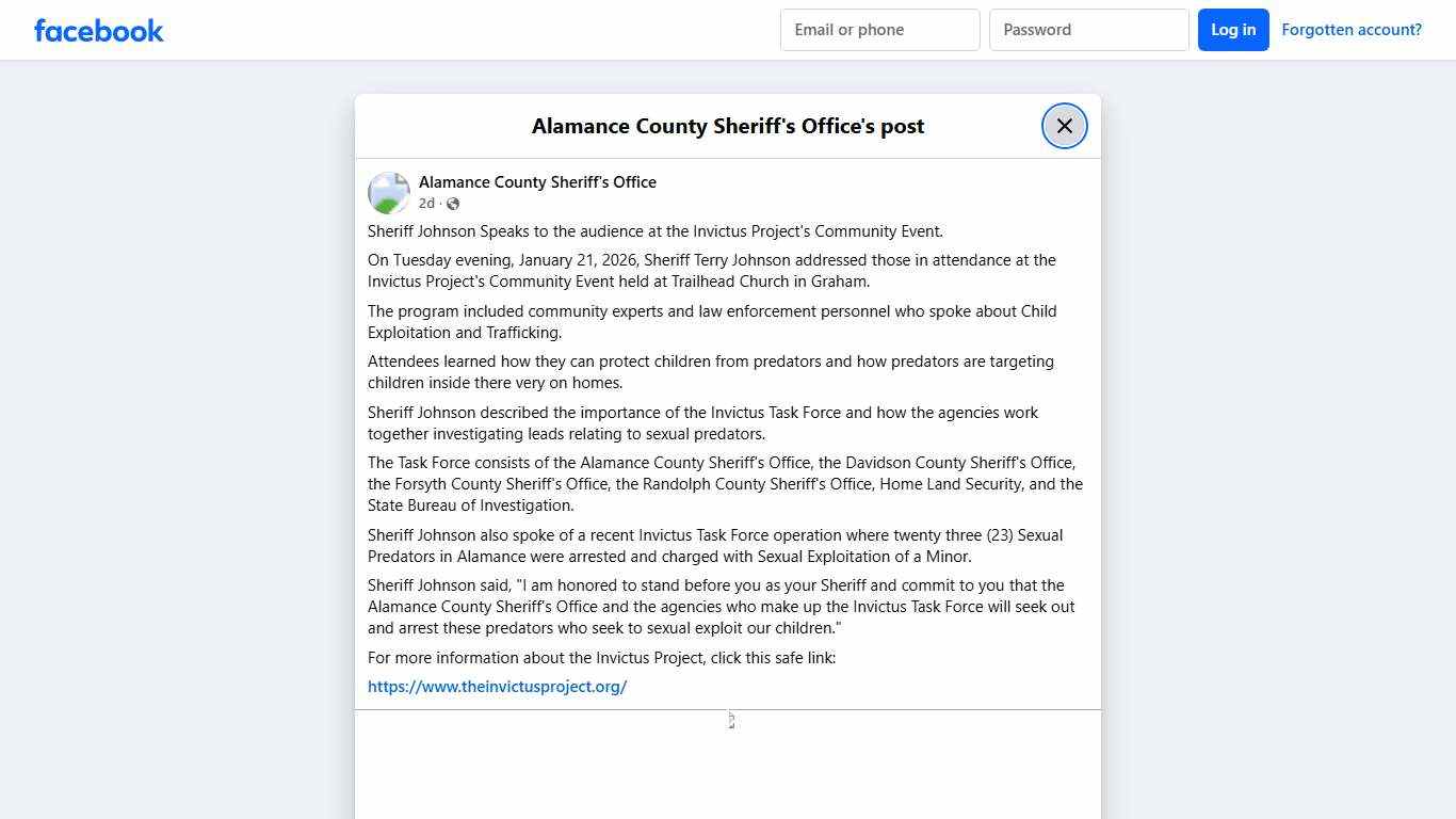 Sheriff Johnson Speaks... - Alamance County Sheriff's Office Facebook